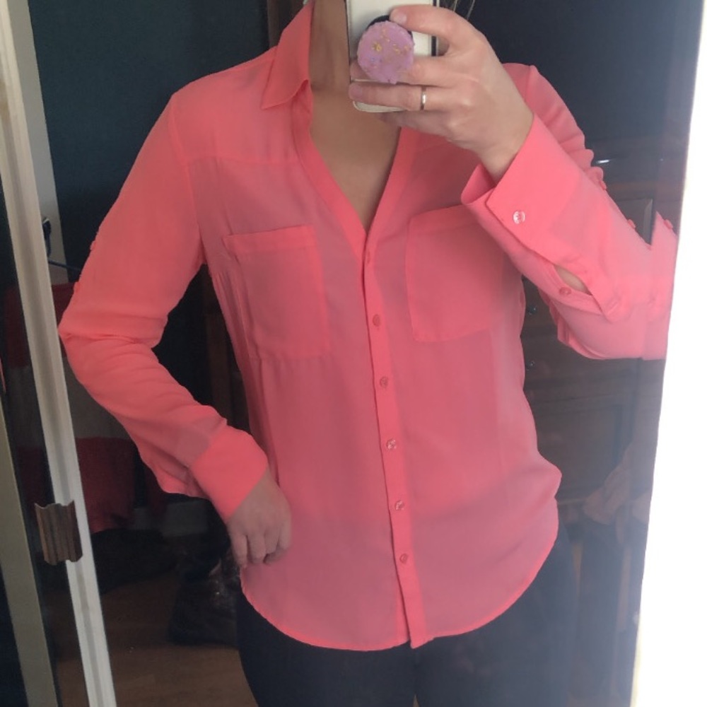 Express portofino button up top small S pink